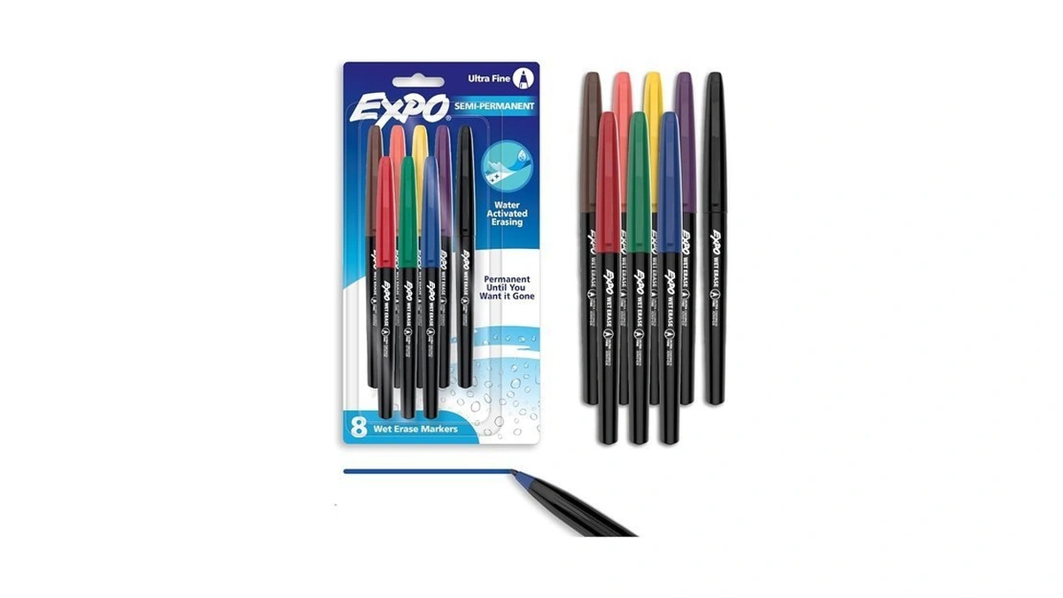 Expo Vis-a-vis Wet Erase Markers, Semi-permanent, Assorted Colors, Ultra Fine