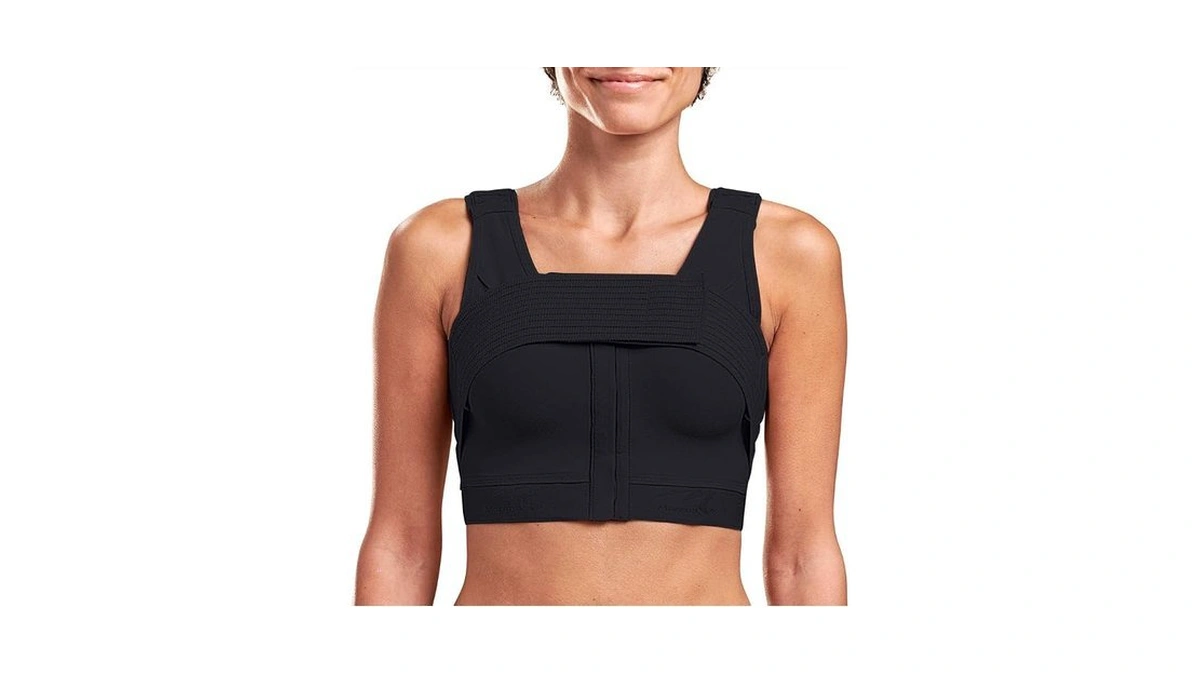 Marena B2 Adjustable Sport Shirred Front Shoulder Closure Bra. Black