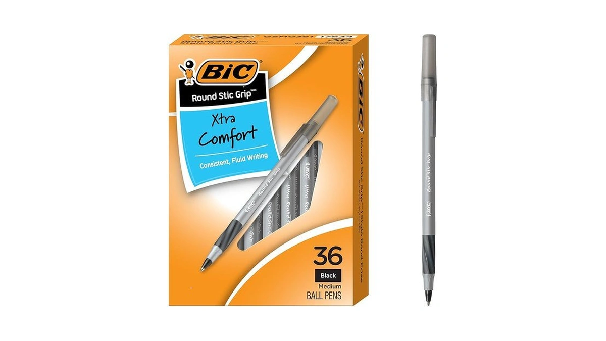 Bic Round Stic Grip Xtra Comfort Black Ballpoint Pens, Medium