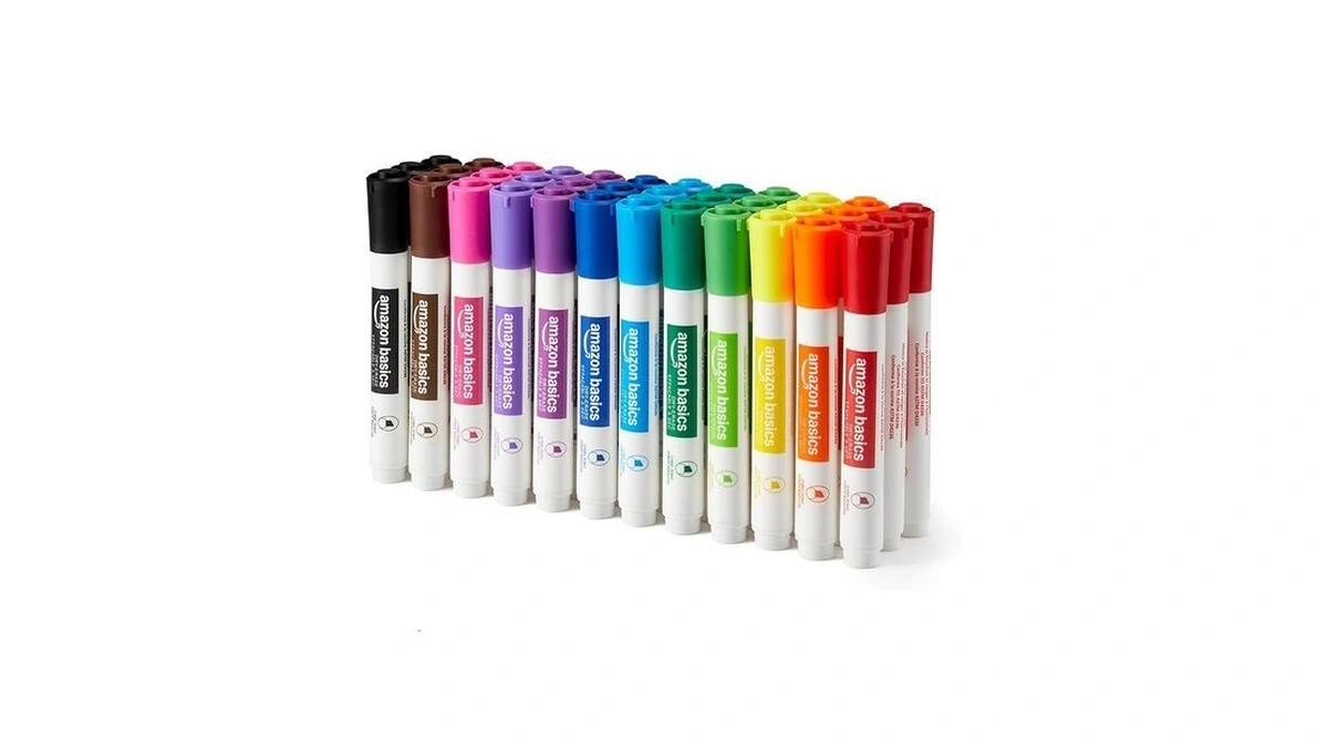 Amazon Basics Low-odor Dry Erase Whiteboard Markers, Chisel Tip, Quick-dry,