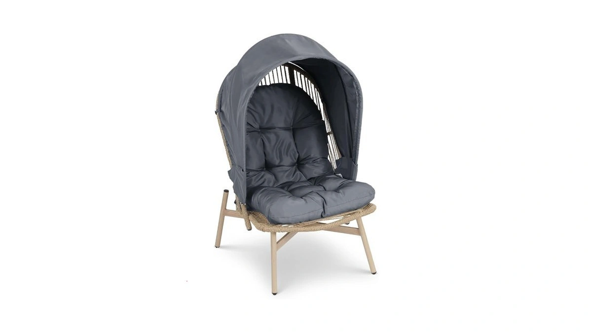 Athena Collection Patio Wicker Egg Chair With Folding Canopy, All-weather