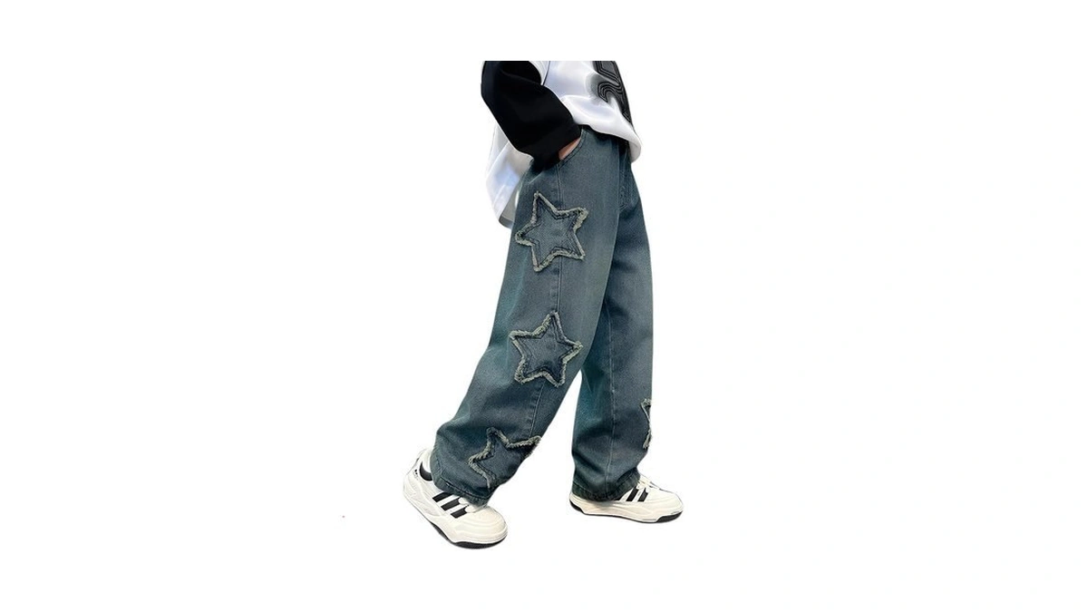 Jiamy Boys Baggy Jeans Wide Leg Elastic Waist Pants Denim