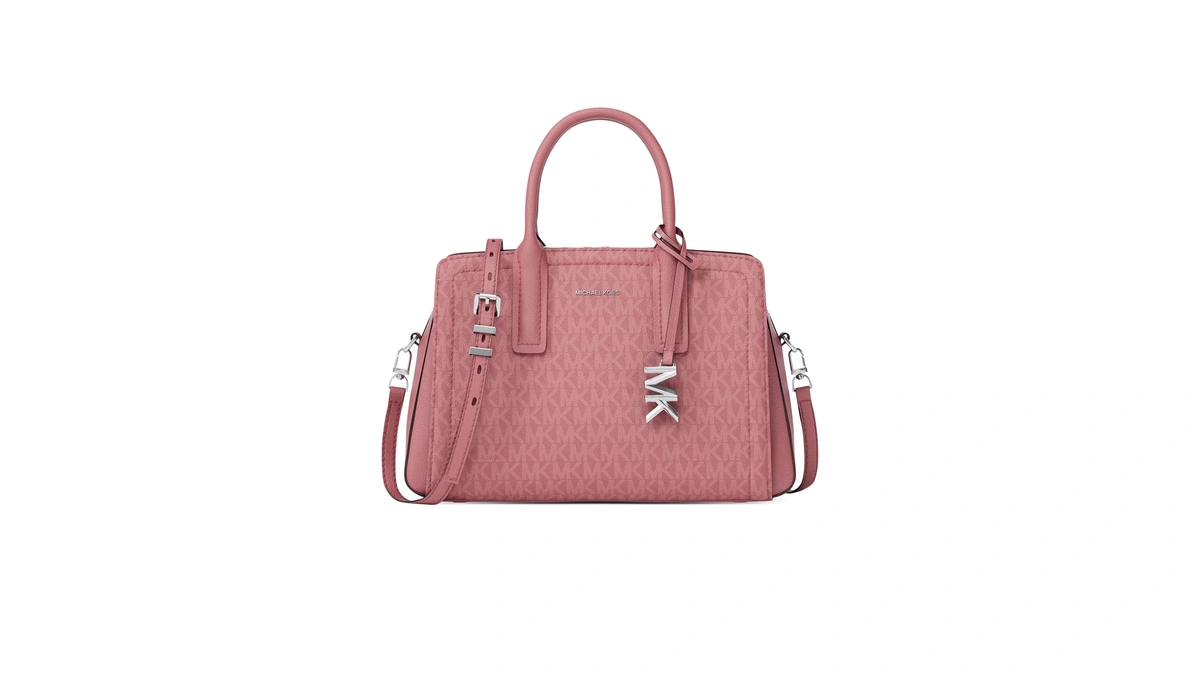 Michael Kors Laila Small Satchel, Silver-tone Hardware/signature Coated Twill/rosewood
