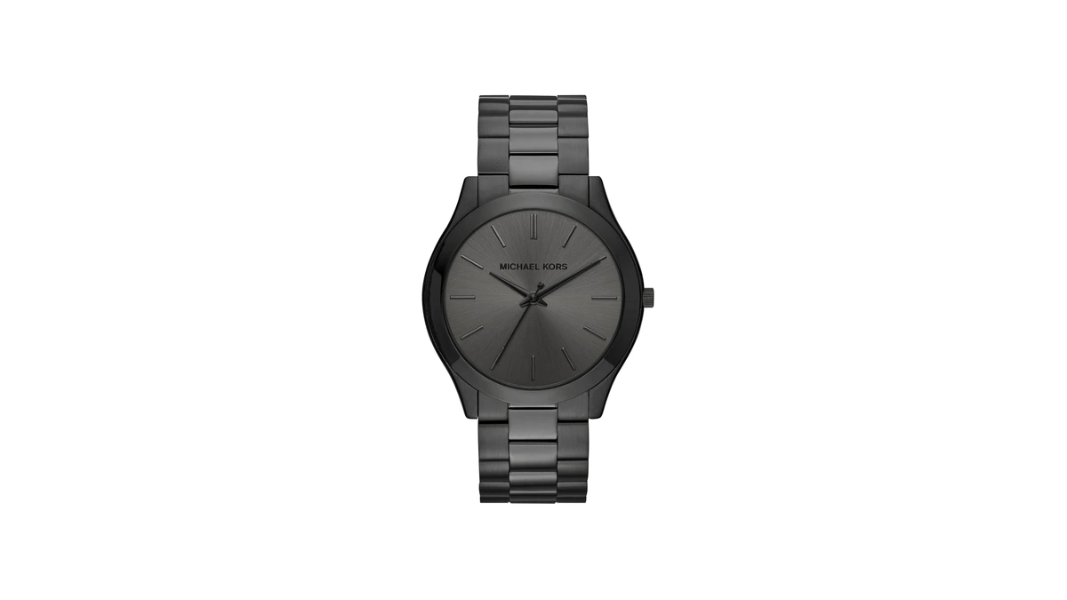Michael Kors Watch, Slim Runway Three-hand Black Stainless Steel Men's