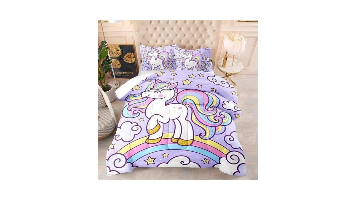 Axolotl Rainbow Unicorn Bedding Set Full,purple Unicorn Kids Comforter Sets