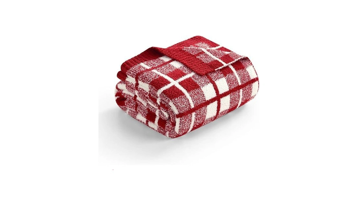Snuggle Sac Red Checkered Throw Blanket For Couch, Super Soft