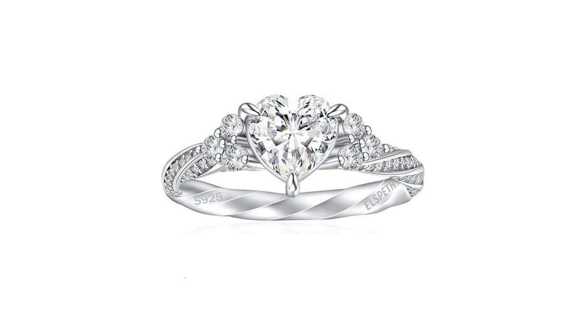Elspeth 925 Sterling Silver Promise Ring Engagement Rings W/heart Shaped