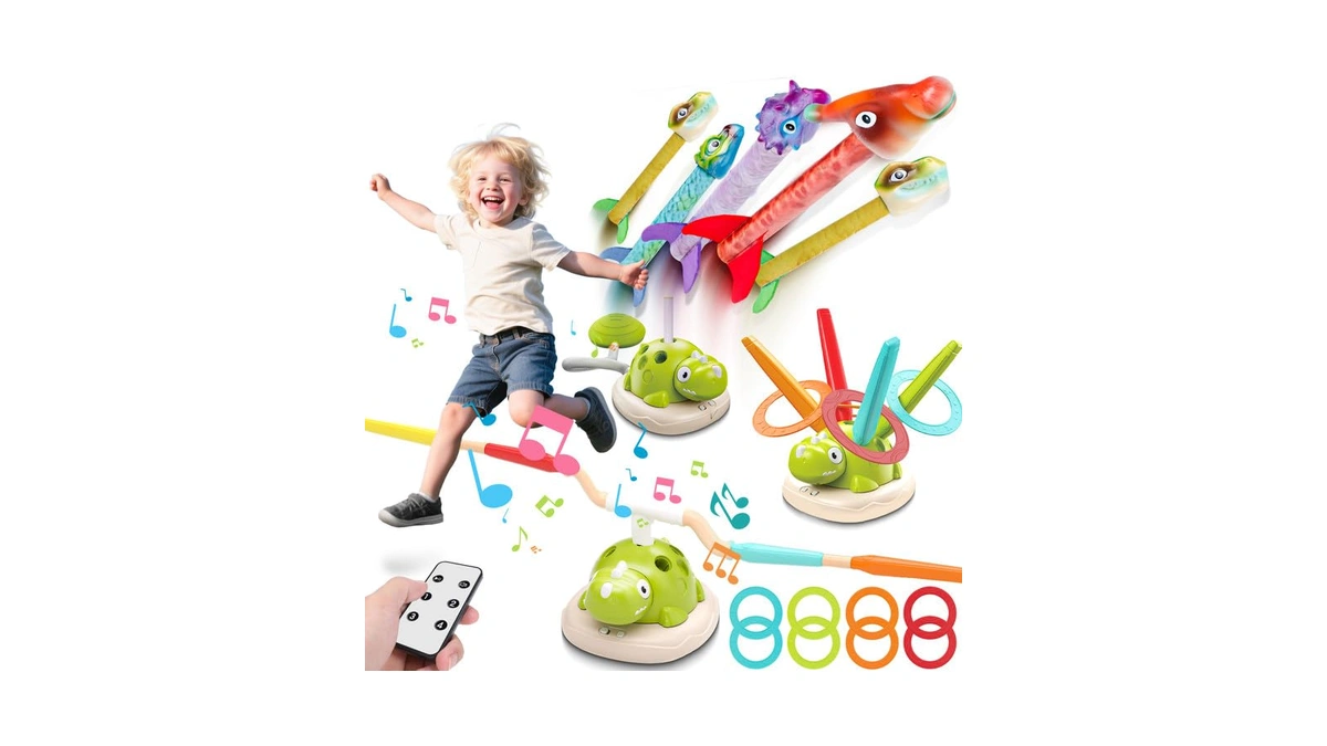 3 In 1 Dinosaur Rocket Launcher Musical Jump Toss Ring