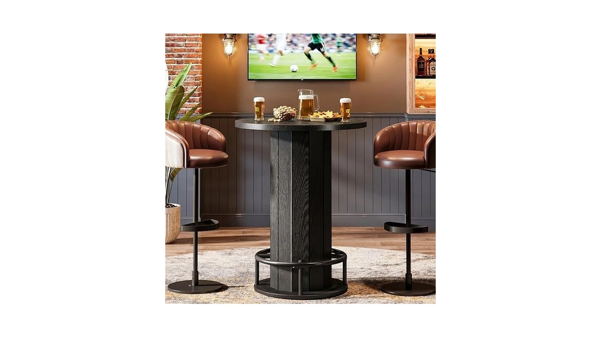 Tribesigns Round Bar Table, 39.4" H Wood Bistro Pub Table