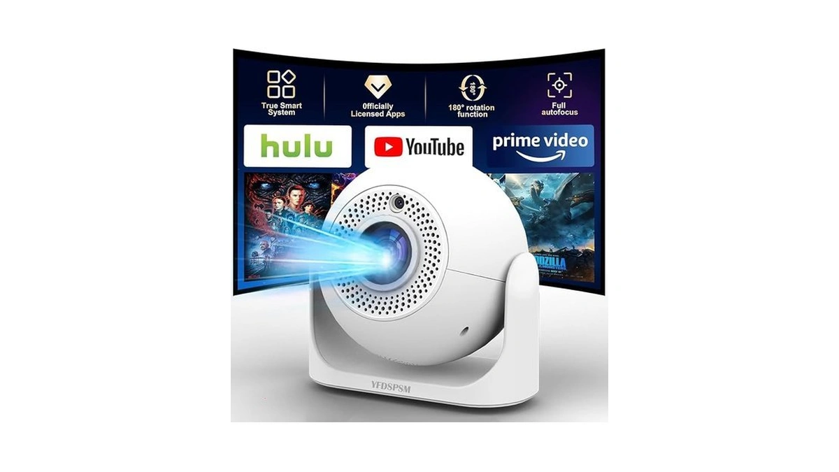 【built-in Apps & Auto Focus & 180° Rotation】mini Projector With