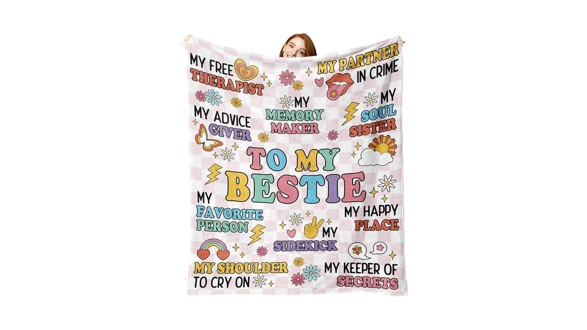 Zzkol Bestie Gifts Flannel Throw Blanket, Vintage Groovy Hippie Birthday