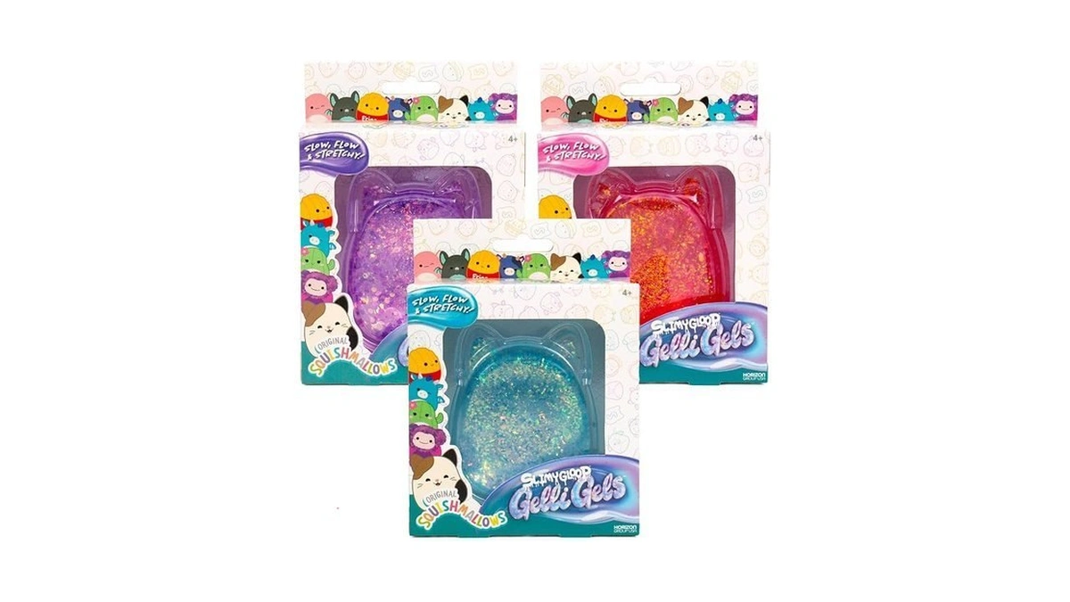 Squishmallows Slimygloop Gelli Gels 3 Pack, Slow-flow Glitter Squishy Sensory