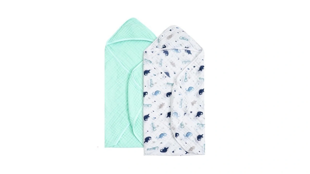David's Kids 2 Pack Hooded Baby Towels, 100% Muslin Cotton