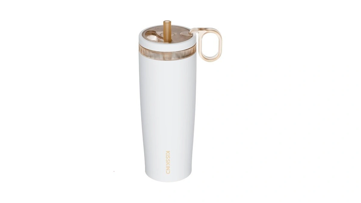 Kisskind Iced Coffee Tumbler With Hidden Straw, 20 Oz Reusable