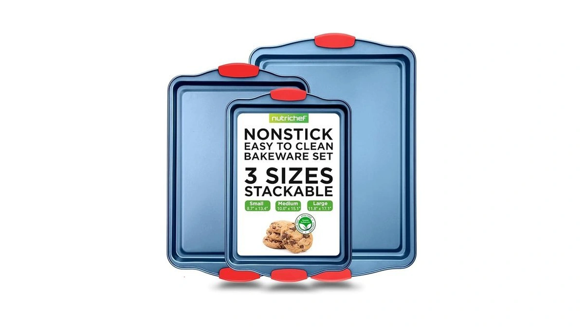 Nutrichef 3-piece Nonstick Cookie Sheets For Baking - Premium Carbon