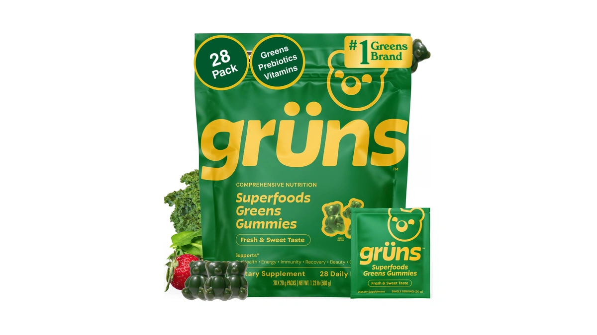 Gruns Adult Super Greens Multivitamin Gummies, Superfood Gummy Vitamins For