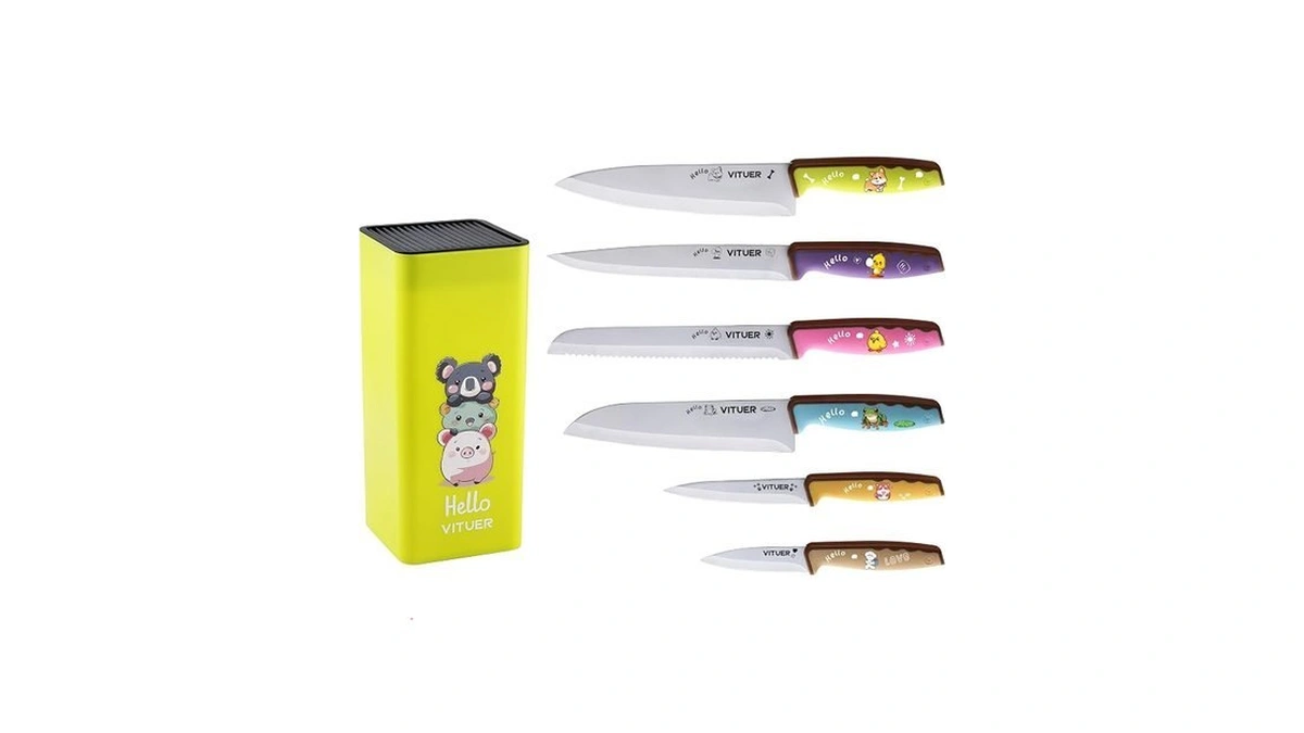 Knife Set, Vituer 7pcs Stainless Steel Kitchen Knife Block Set,