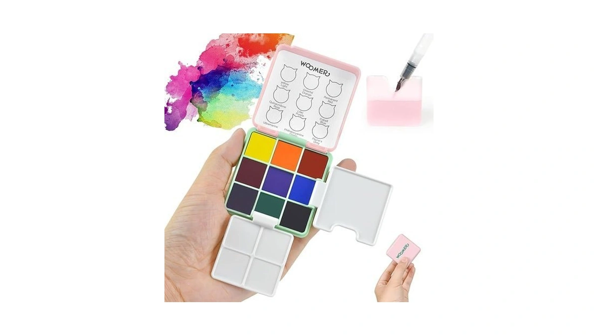 Woomer 9 Colors Watercolor Paint Set Pocket Perfect Travel Watercolor