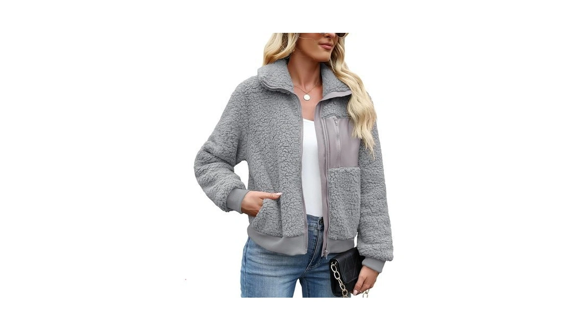 Lomon Women's Sherpa Fleece Jacket Casual Lapel Fuzzy Faux Shearling