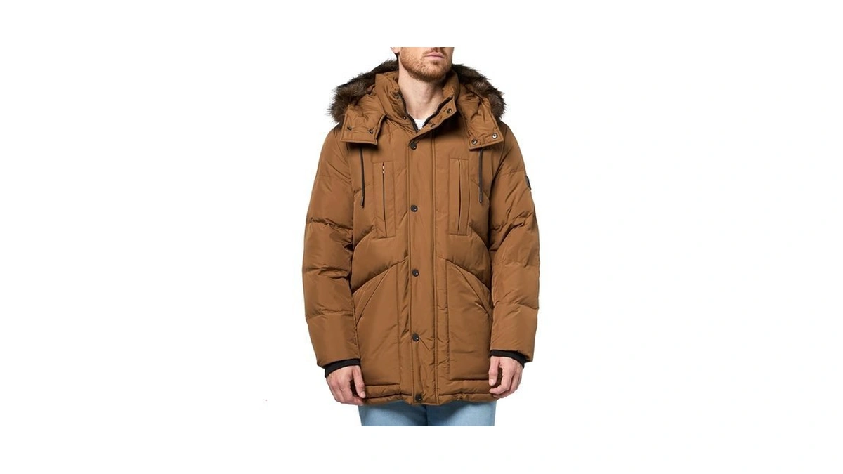 Andrew Marc Men's Outerwear Down Puffer Jacket, Sepia, Large