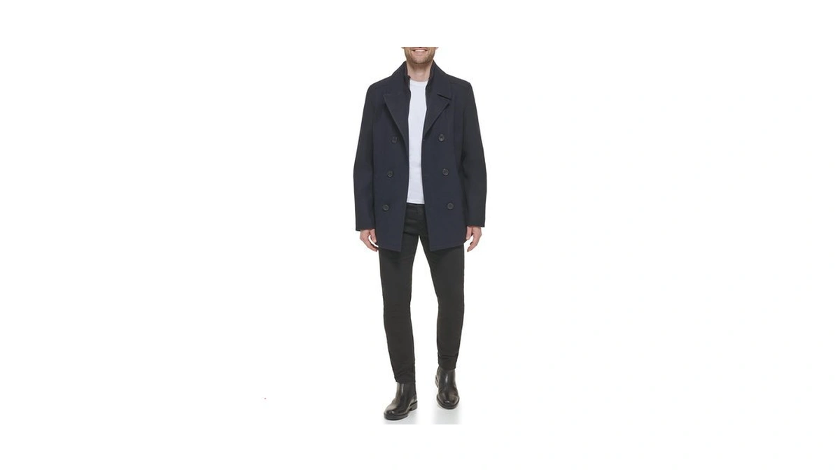 Kenneth Cole Men's Wool Top Coat, Pea Coat Navy, Small
