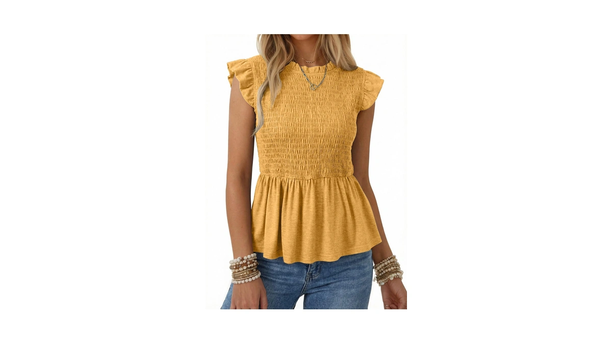 Shewin Peplum Summer Tops For Womens Babydoll Cute Flowy Smocked