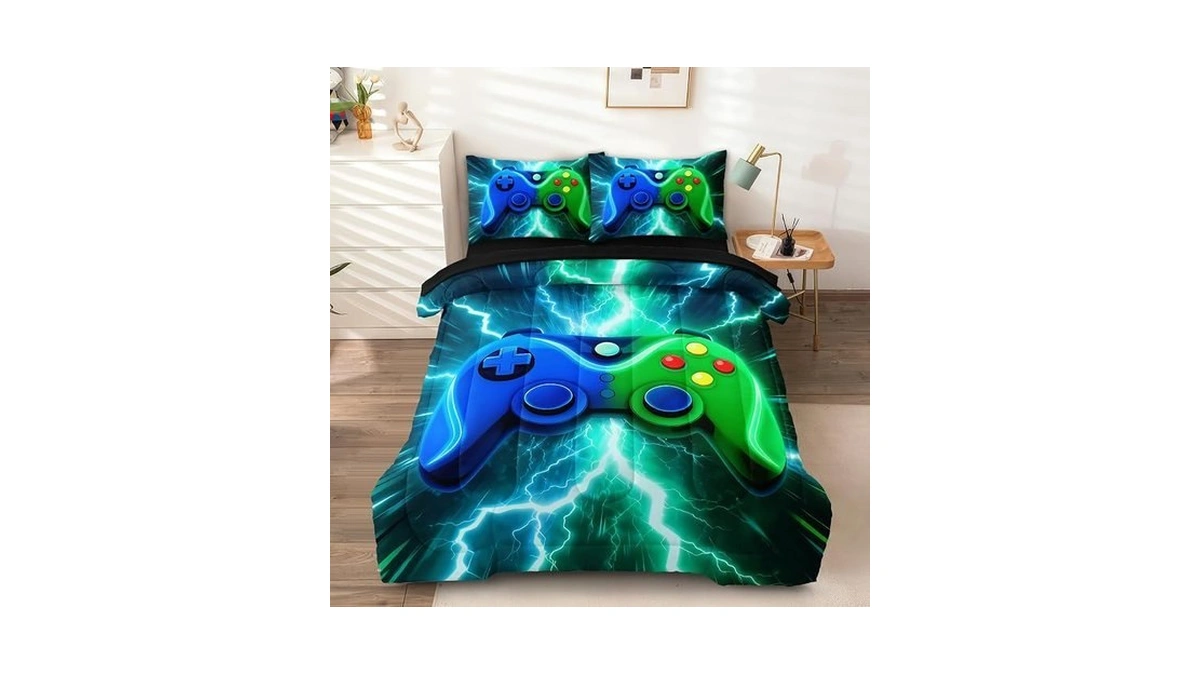 Hicand Gamer Full Bedding Sets For Boys Teen, 3 Pcs
