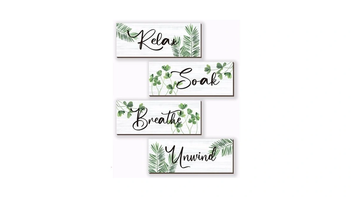 4 Pcs Farmhouse Bathroom Wall Decors Relax Soak Unwind Breathe