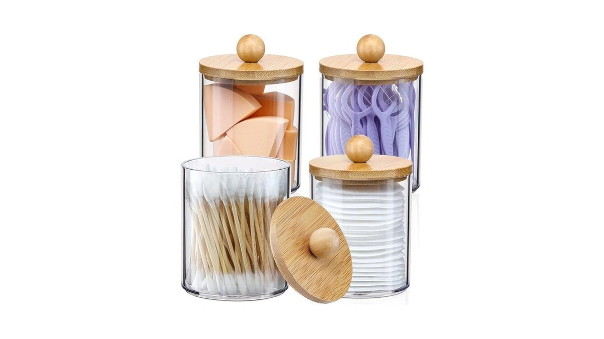 4 Pack Qtip Holder Dispenser With Bamboo Lids - 10