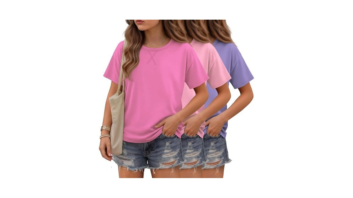 Lessonzoo 3 Pack Girls T Shirts Kids Short Sleeve Crewneck