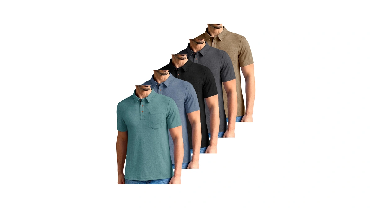 Zity 5 Pack Mens Polo Shirts With Pocket Short Sleeve
