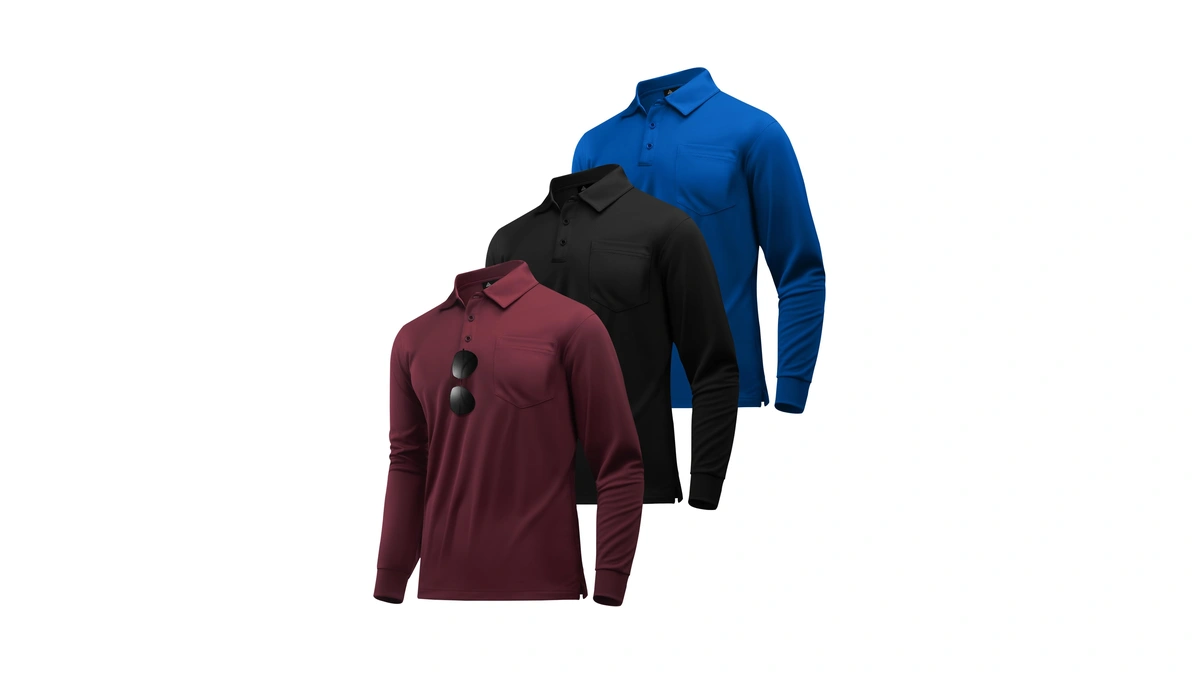 Zity 3 Pack Long Sleeve Polo Shirts For Men With