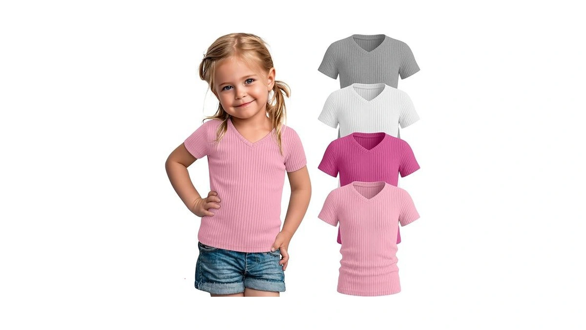Yooaurvox 4 Pack Toddler Girls' Shirts Cotton Short Sleeve Ribbed