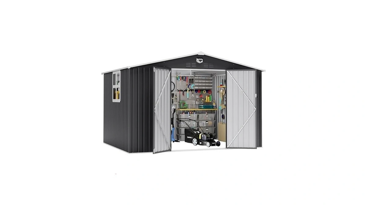 Softkiss 10x8 Ft Outdoor Storage Shed, Metal Garden Shed -