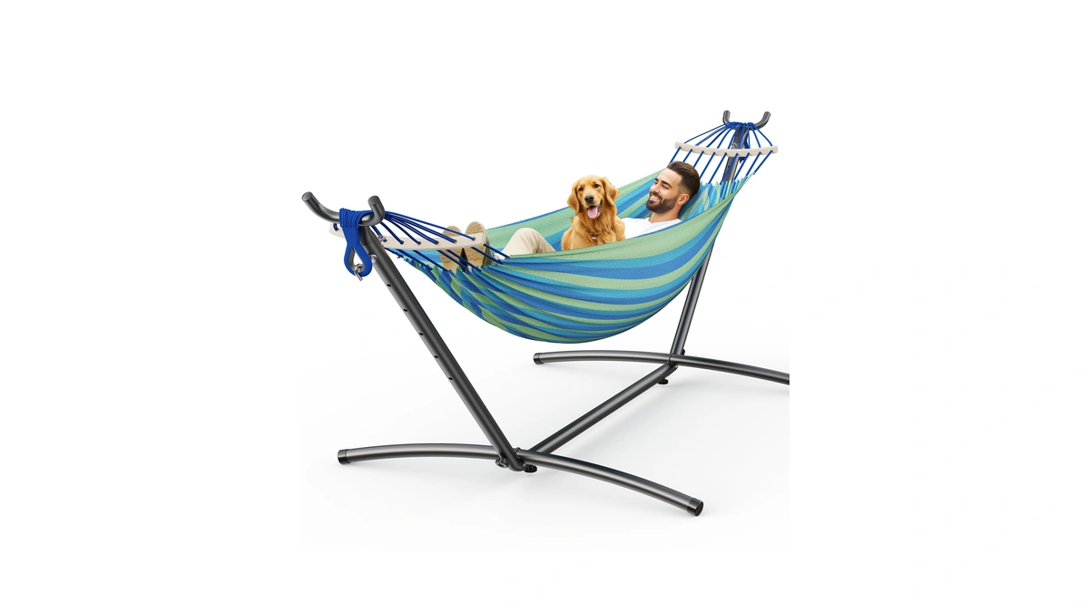 Anagoo Double Hammock With Stand, 2 Person Hammock With Anti-rollover