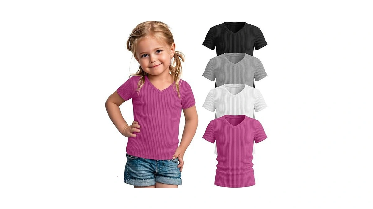 Yooaurvox 4 Pack Toddler Girls' Shirts Cotton Short Sleeve Ribbed