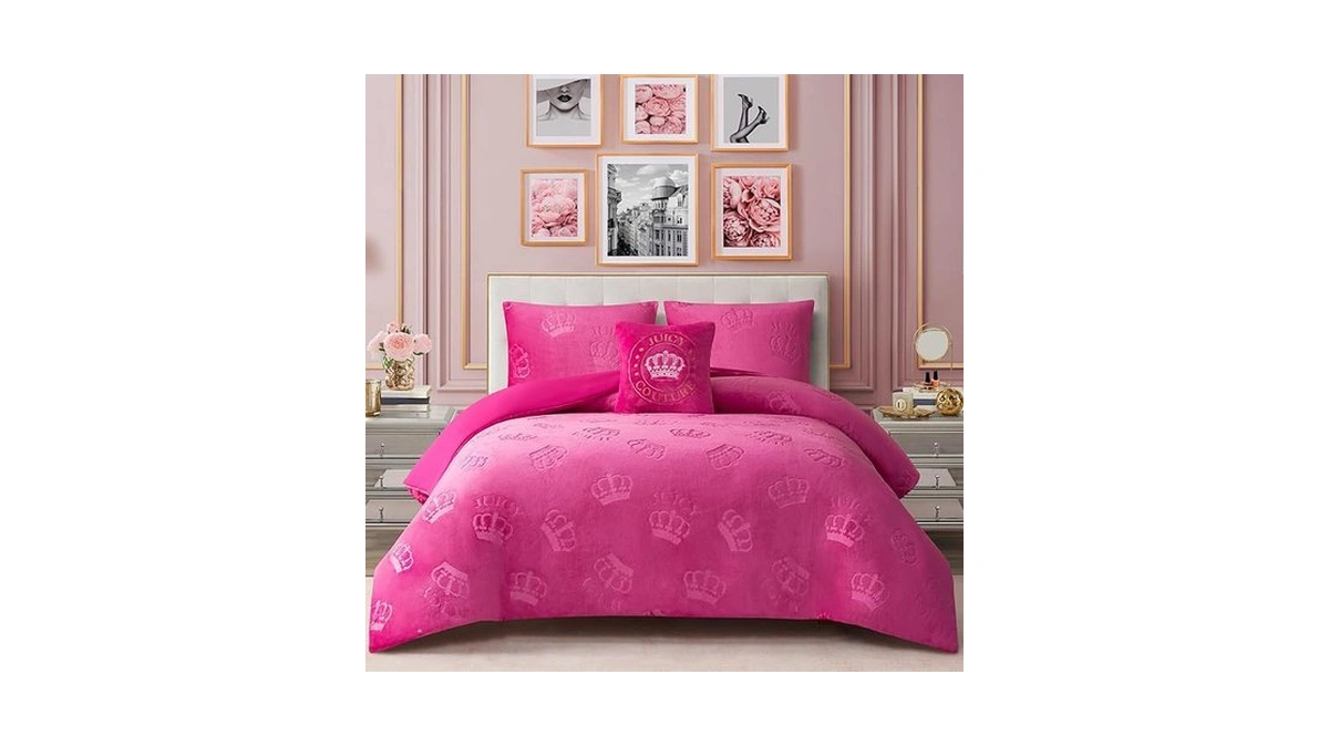 Juicy Couture Plush Reversible Embossed Crown 3-piece Twin/twin Xl Comforter