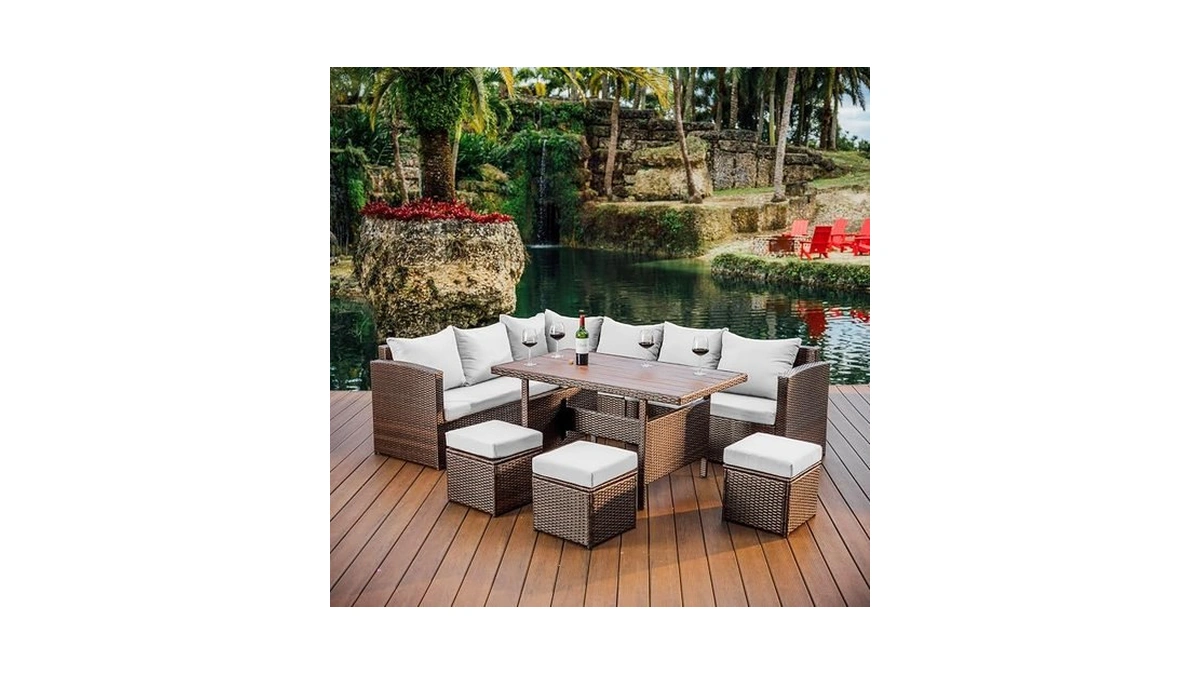 Nestl Wicker Outdoor Furniture Set - 7 Piece Patio Dining