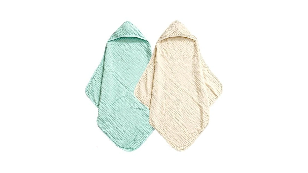 David's Kids 2 Pack Hooded Baby Towels, 100% Muslin Cotton