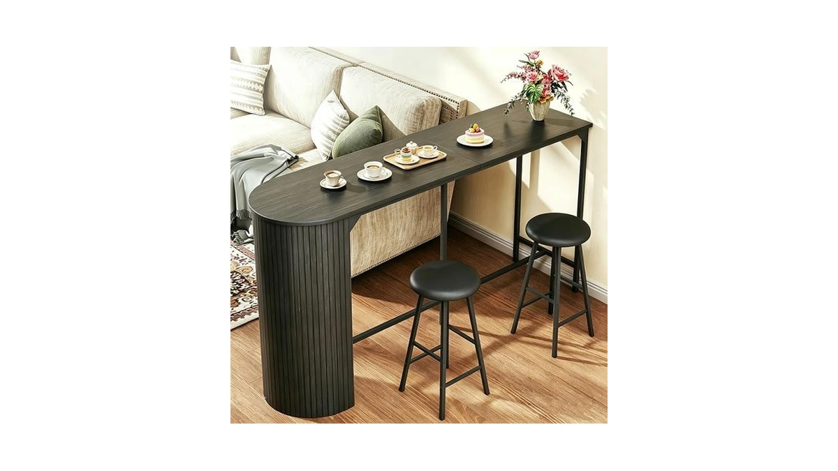 Fluted Bar Table And Chairs Set, 55'' Long Bar Tables