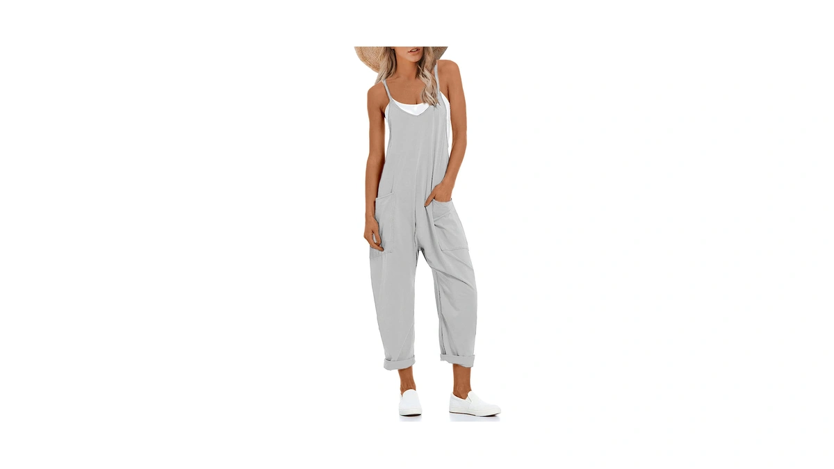 Lentta Women's Causal Jumpsuits V Neck Sleeveless Harem Overalls Stretchy