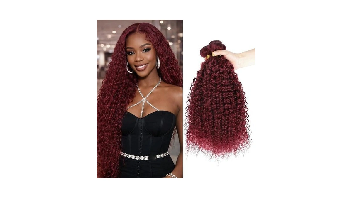 Jerry Curly Human Hair Bundles 99j Burgundy 24 26 28