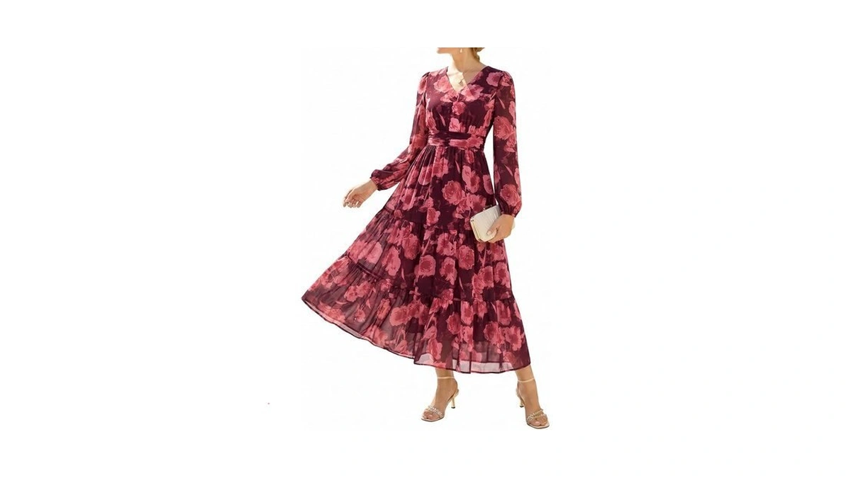 Grace Karin Women's Floral Long Sleeve Dresses,elegance Wedding Guest Dresses,maxi
