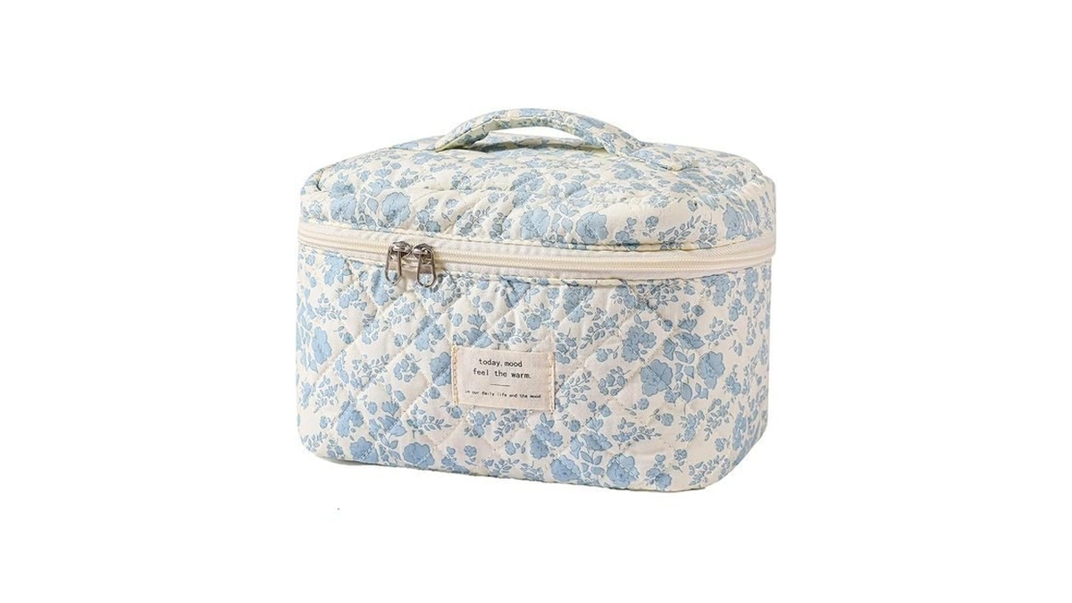 Uekeboag Large Travel Quilted Makeup Bag For Women, Floral Cotton