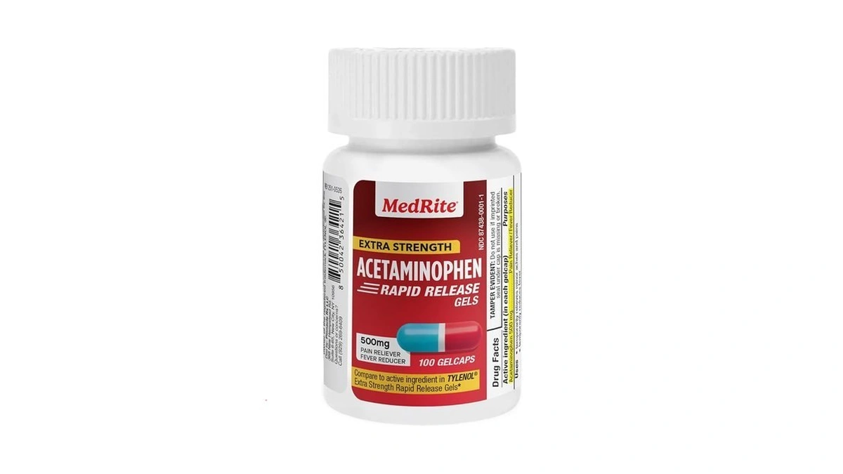 Medrite Acetaminophen 500mg Extra Strength - 100 Rapid Release Gelcaps