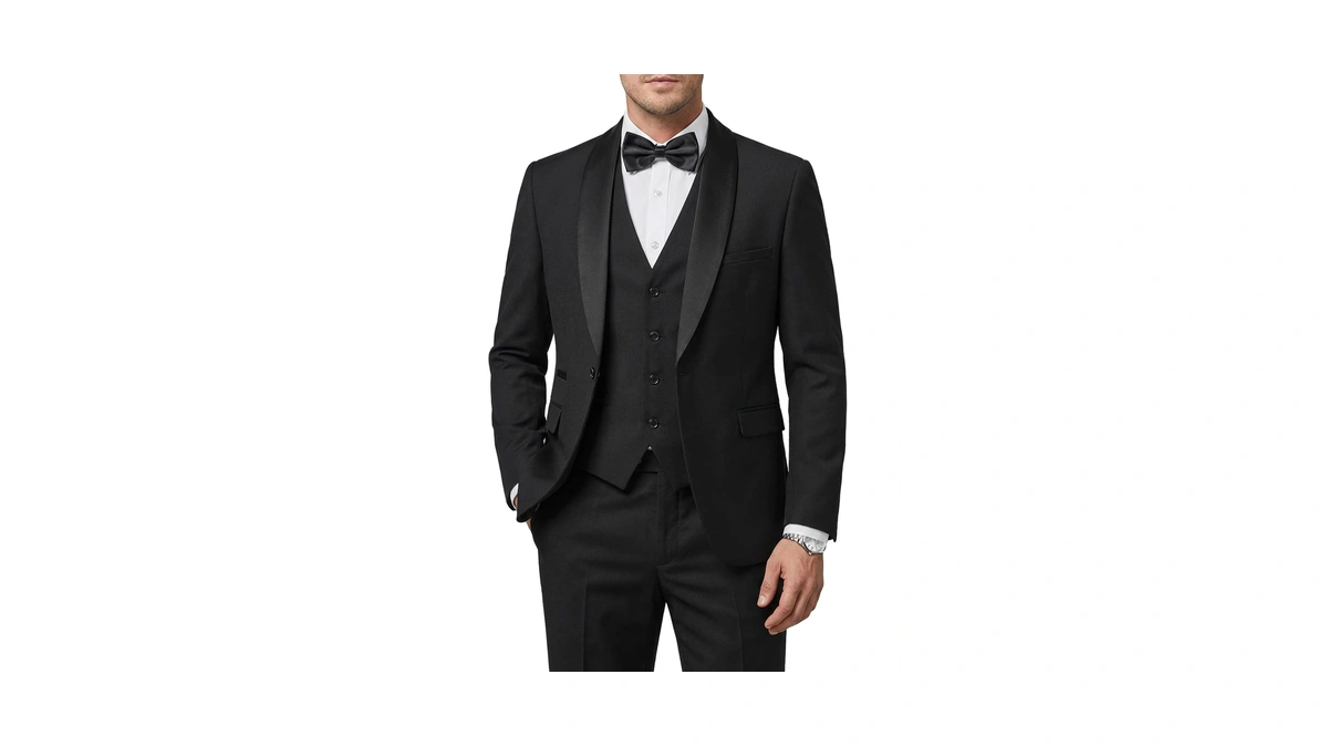 Mens Piece Tuedo Set With Bow Tie Shawl
