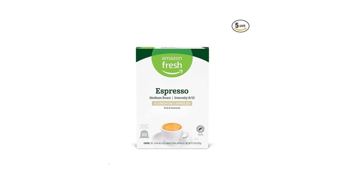 Amazon Fresh Espresso Medium Roast Aluminum Capsules, Compatible With Nespresso