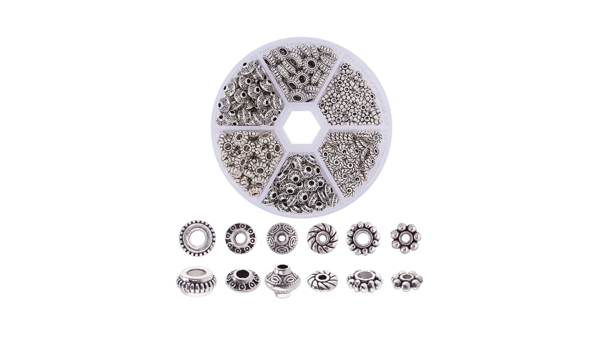 Ph Pandahall 300pcs 6 Style Antique Silver Spacer Beads, Tibetan