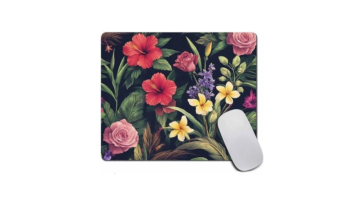 Watercolor Tropical Flower Desk Set, Fabric Mouse Pad, Office Set,