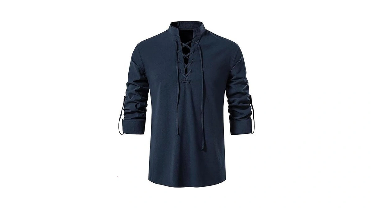 Aifarld Men's Long Sleeve Shirts Retro Style Lace Up For